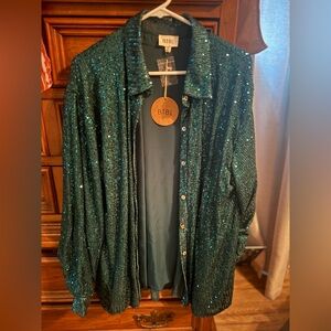 Teal/Green sequence button collar shirt